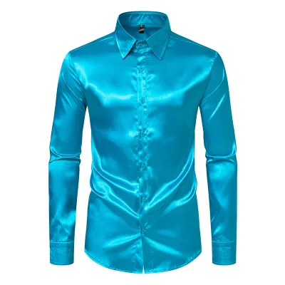 Men Fashion Casual Nightclub Long Sleeve Lapel Cardigan Shirt
