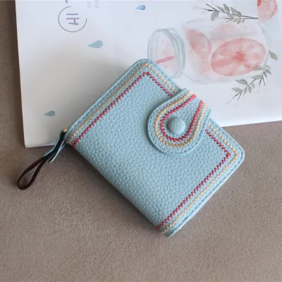 Women Fashion Embroidered PU Leather Coin Wallet Zip Around Short 2 Fold