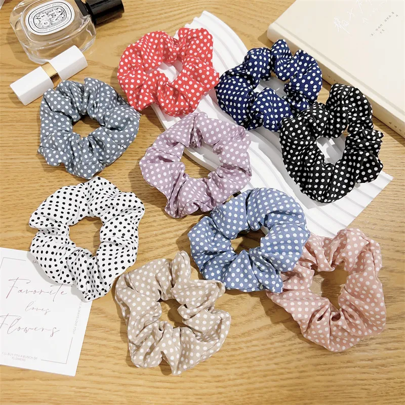 Fashion Polka Dot High Elasticity Fabric Cute Girl Hair Tie Ring
