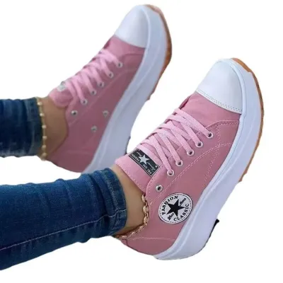 Women Casual Lace-Up Platform Sneakers Canvas Low Top