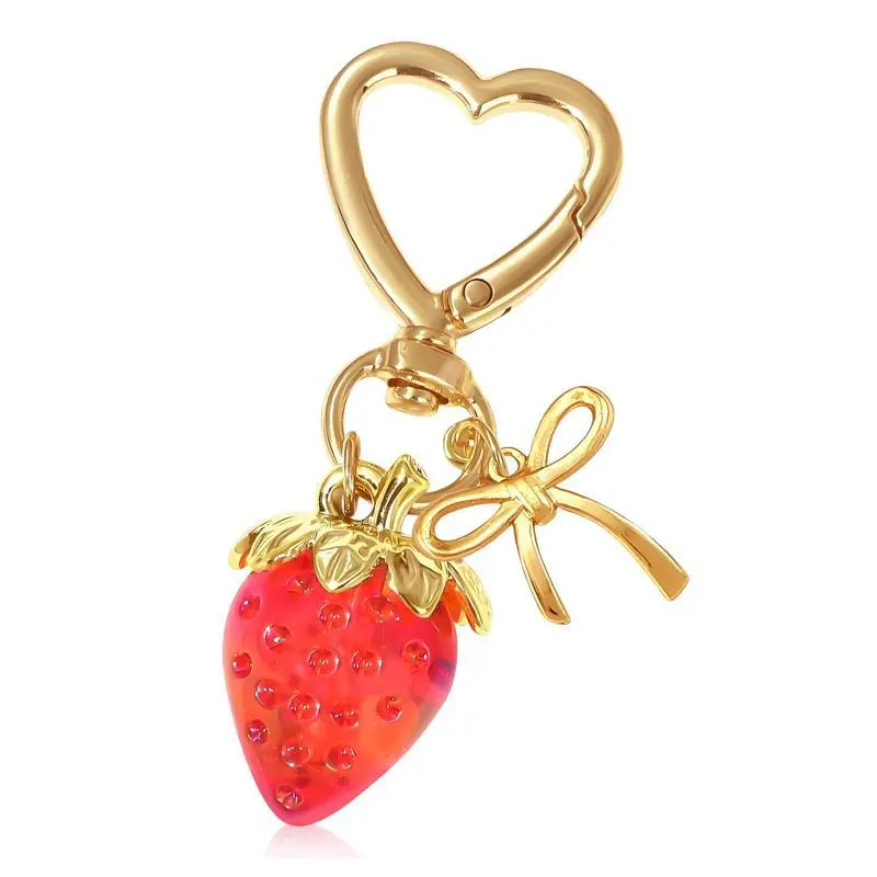 Sweet Strawberry Bow Heart-Shaped Stainless Steel Keychain