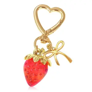 Sweet Strawberry Bow Heart-Shaped Stainless Steel Keychain