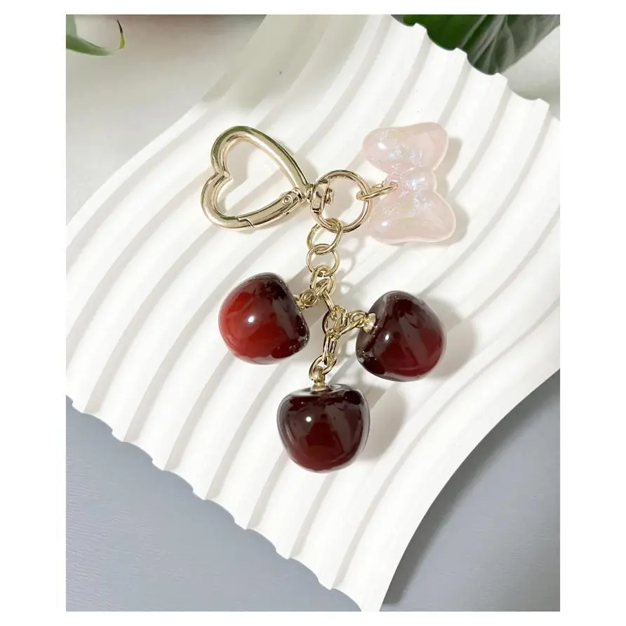 Cute Bow Cherry Heart-Shaped Keychain Kawaii Anime Jewelry Keychain