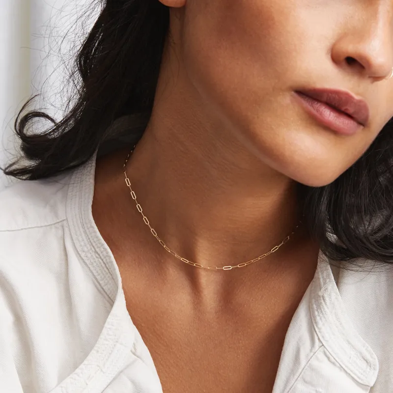 Stainless Steel Gold Plated Simple Elliptical Chain U-Shape Necklace