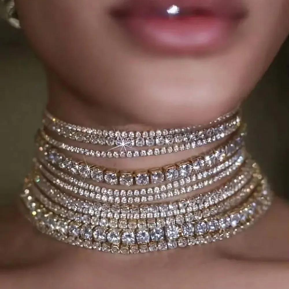 Fashion Party Exaggerated Multi-Layer Rhinestone Choker Necklace