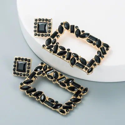 Fashion Geometric Square Exaggerated Crystal Earrings