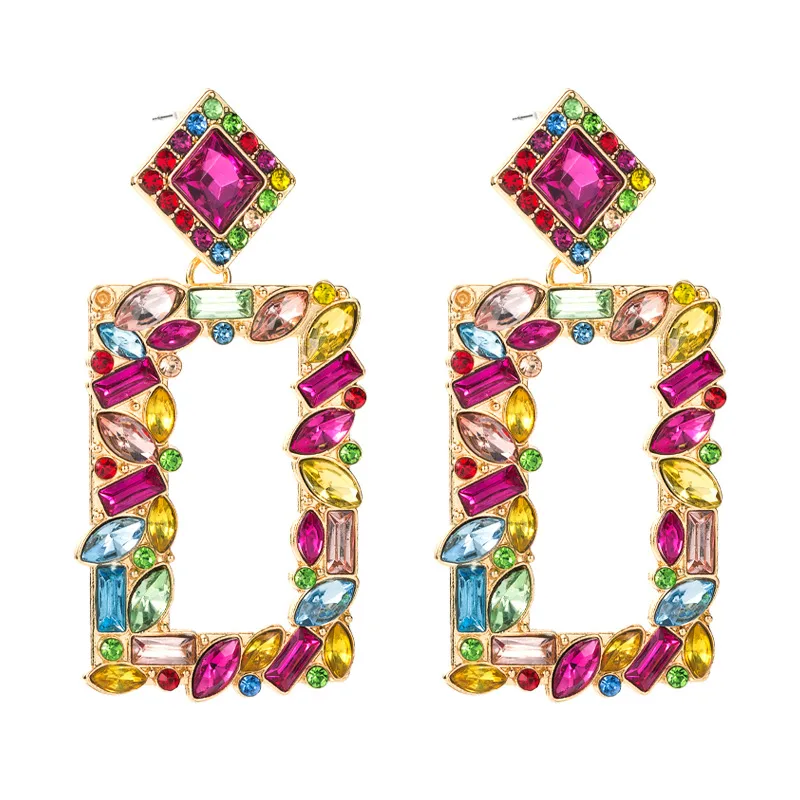 Fashion Geometric Square Exaggerated Crystal Earrings