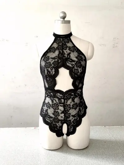 Women Fashion Perspective Lace Hollow Backless One-Piece Sexy Bodysuit Lingerie