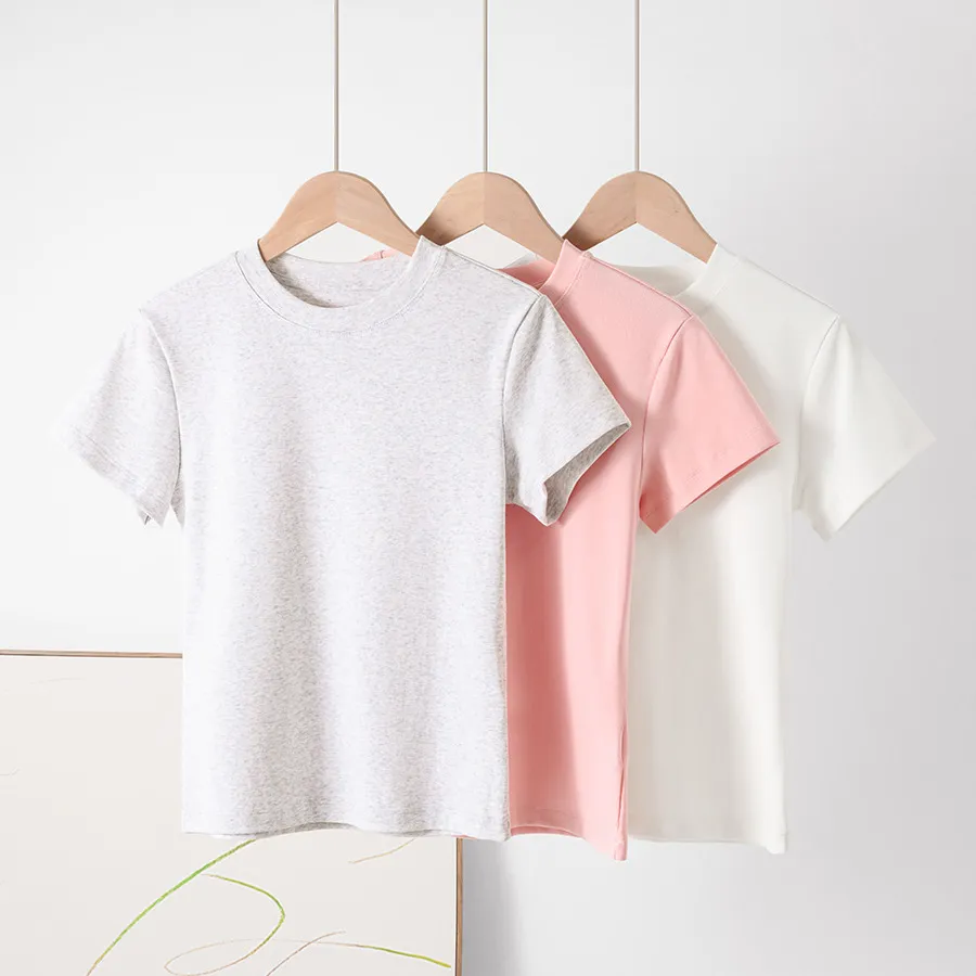 Women Casual Cotton Solid Color Short-Sleeve Crewneck Slim Fit T-Shirt