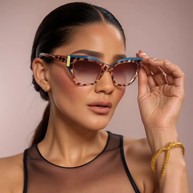 Women Fashion Cat Eye Oversized Sunglasses Plastic Metal Frame