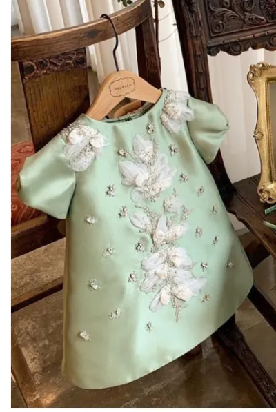 Girls Fashion Elegant Flower Short-Sleeve Princess Dress