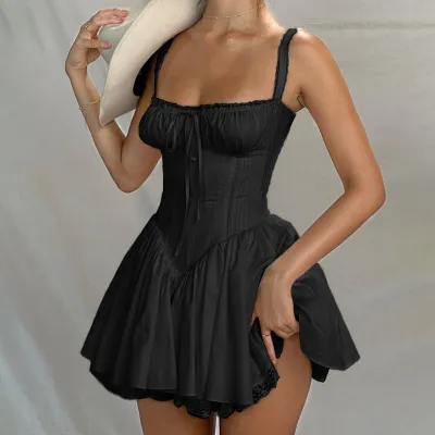 Vintage Women Lace Swing Dress with Defined Waist