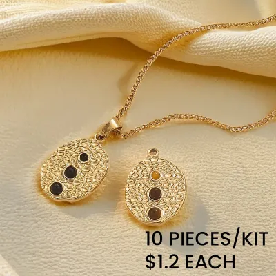 Stainless Steel Oval Stone Pendant Necklace