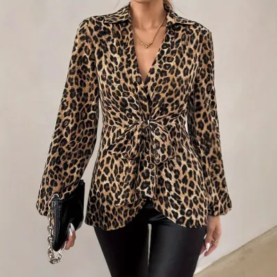 Women Fashion Leopard Print Long Sleeve Shirt