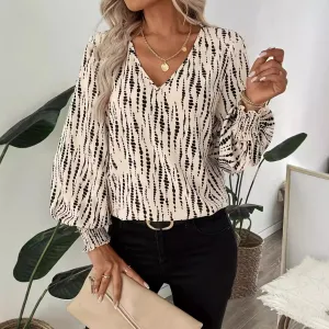 Women Fashion V-Neck Elegant Long Sleeve Blouse