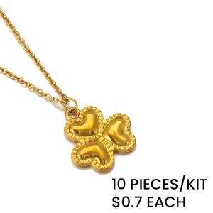 Stainless Steel Heart-Shaped Clover Pendant Necklace