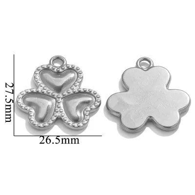 Stainless Steel Heart-Shaped Clover Pendant Necklace