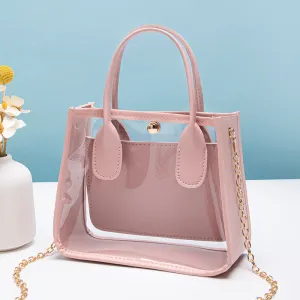Women Fashion Casual Transparent PVC with Leather Chain Shoulder Bag