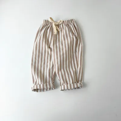 Kids Toddler Boys Girls Casual Versatile Striped Linen Capri Harem Pants