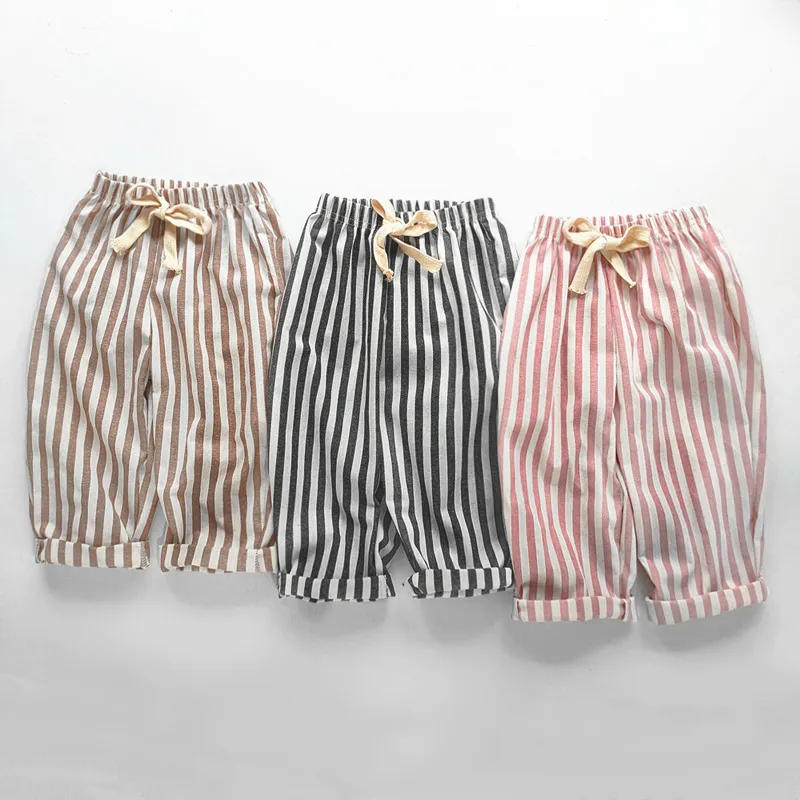 Kids Toddler Boys Girls Casual Versatile Striped Linen Capri Harem Pants