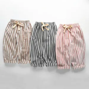 Kids Toddler Boys Girls Casual Versatile Striped Linen Capri Harem Pants