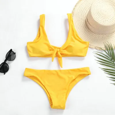 Women Fashion Sexy Solid Color Lace-Up Bikini Swimsuit