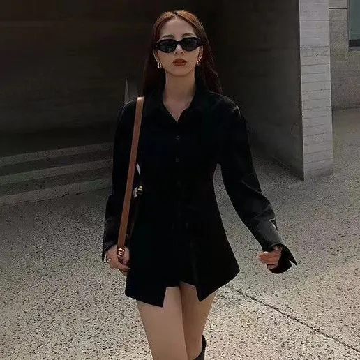 Women Casual Solid Color Lapel Long Sleeve Cardigan Blouse