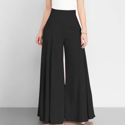Women Casual Solid Color High Waist Wide Leg Thin Pants