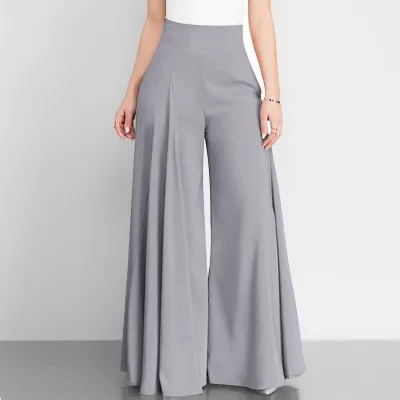 Women Casual Solid Color High Waist Wide Leg Thin Pants