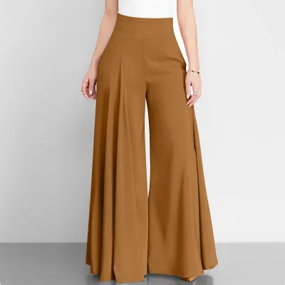 Women Casual Solid Color High Waist Wide Leg Thin Pants