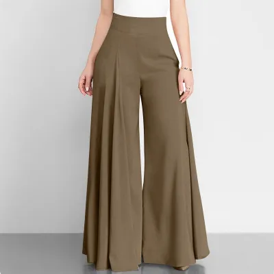 Women Casual Solid Color High Waist Wide Leg Thin Pants