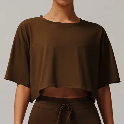 Women Casual Loose Fit Round Neck Short-Sleeve Sports T-Shirt