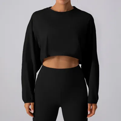 Women Casual Solid Color Long-Sleeve Lycra Sports T-Shirt