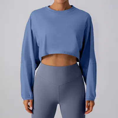 Women Casual Solid Color Long-Sleeve Lycra Sports T-Shirt