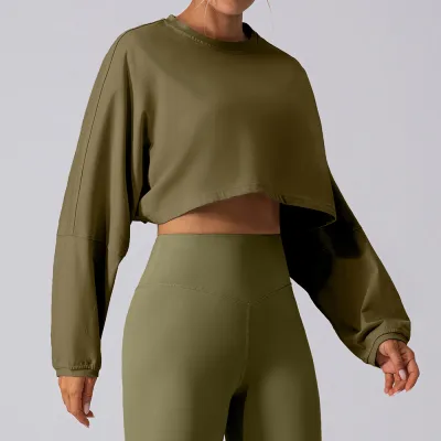 Women Casual Solid Color Long-Sleeve Lycra Sports T-Shirt