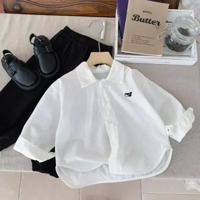 Kids Toddler Boys Girls Casual Versatile Cotton Long Sleeve Lapel Shirt Solid Color