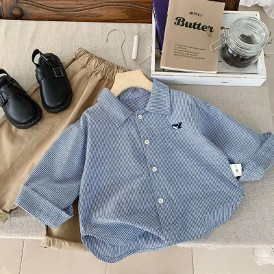Kids Toddler Boys Girls Casual Versatile Cotton Long Sleeve Lapel Shirt Solid Color