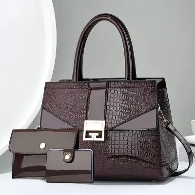 Women Casual Stone Pattern PU Handbag Three-Piece Set