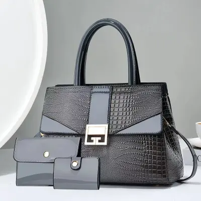 Women Casual Stone Pattern PU Handbag Three-Piece Set