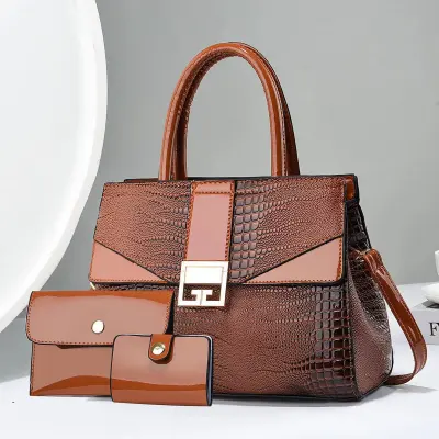 Women Casual Stone Pattern PU Handbag Three-Piece Set