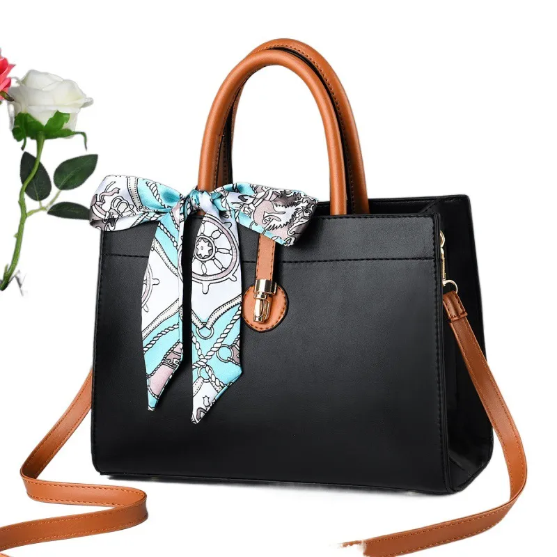 Women Fashion Solid Color Ribbon Large Capacity Handbag