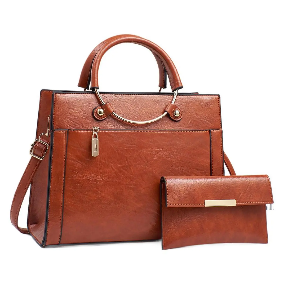 Women Fashion Casual Solid Color Large-Capacity PU Handbag Set with Zipper