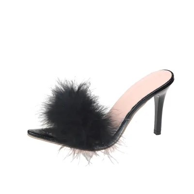 Women Plush Solid Color Pointed Toe High Heel Shoes