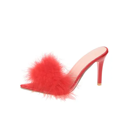 Women Plush Solid Color Pointed Toe High Heel Shoes