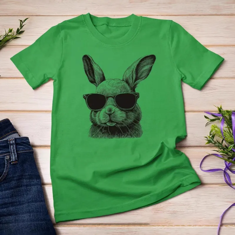 Women Casual Easter Rabbit Print Loose Fit T-Shirt - Party Festivals