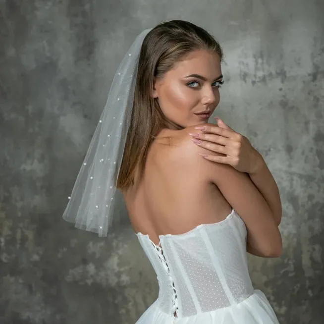 Fashion Bride Pearl Decoration Veil Women's Mesh OL