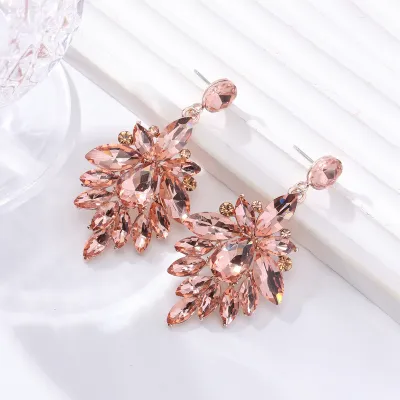 Women Fashion Retro Alloy Glass Rhinestone Earrings