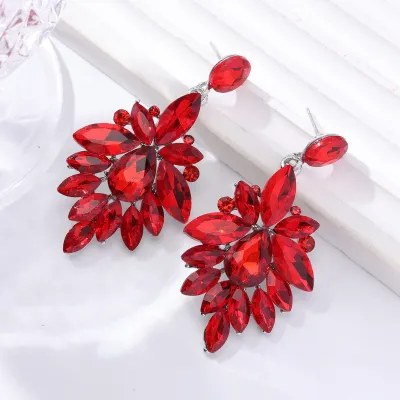 Women Fashion Retro Alloy Glass Rhinestone Earrings