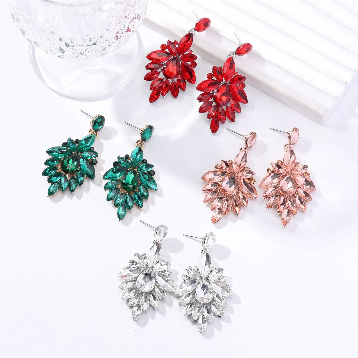 Women Fashion Retro Alloy Glass Rhinestone Earrings