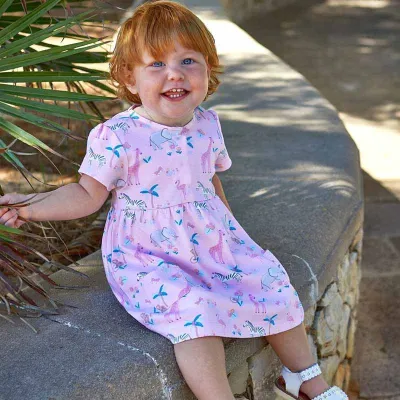 Kids Toddler Girls Casual Cute Cartoon Print Short Sleeve Princess Dress Cotton Knitted